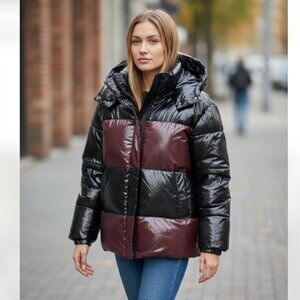 NWT $279 wOMEN BADGLEY MISCHKA Roberta Coat Jacket Puffer Shiny In Brown